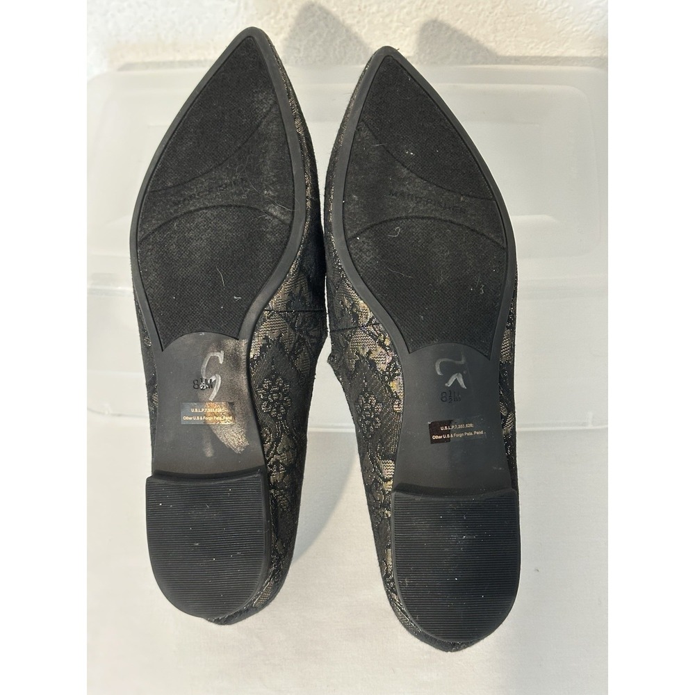Marc Fisher Womens‎ 8.5Stormy Flats Mary Jane Jacquard Black Gold Pointed Toe - Picture 7 of 7